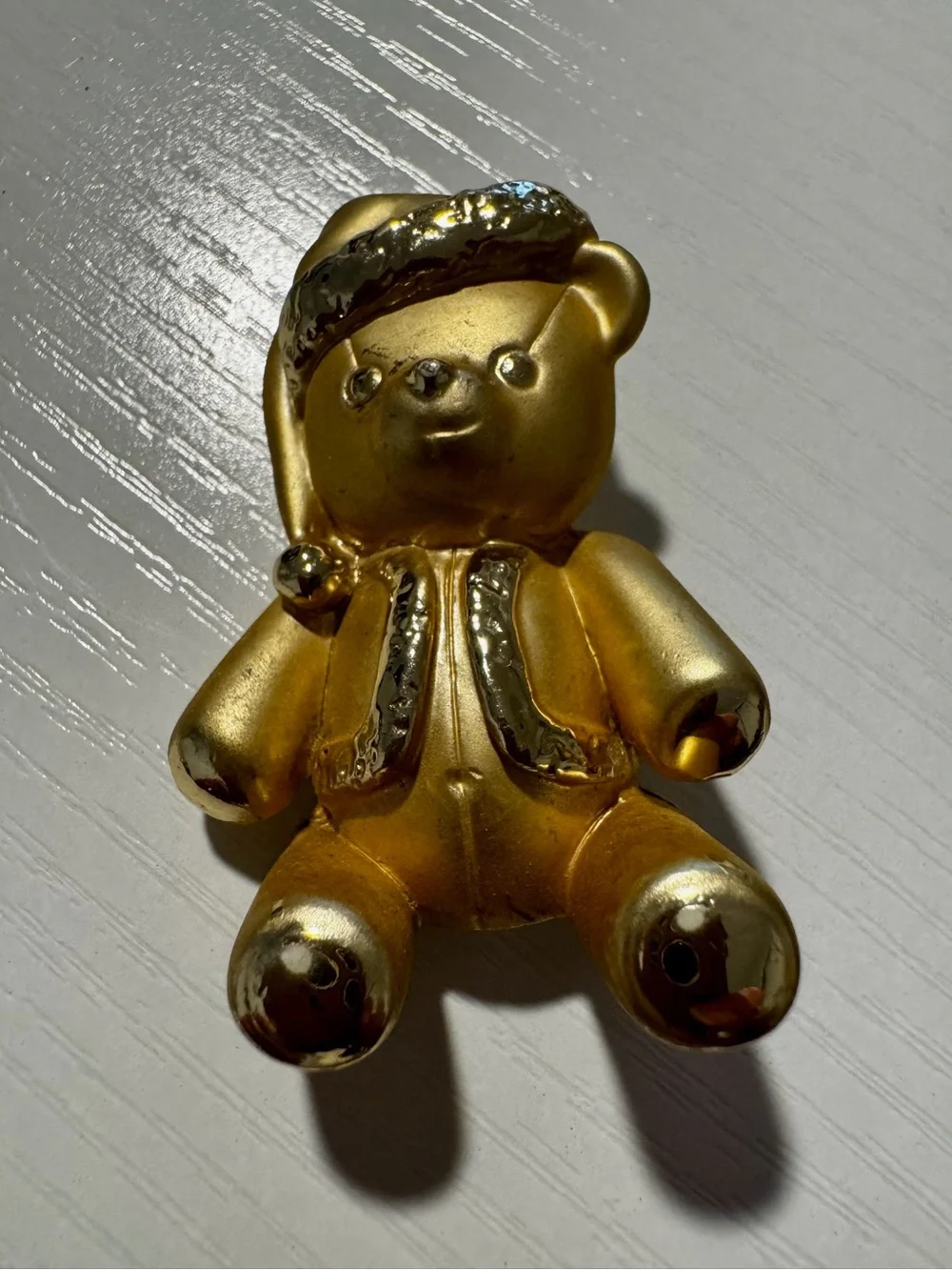 Vintage Gold AJC Holiday Teddy Bear Brooch